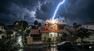 seguro residencial protegendo casa contra queda de raio